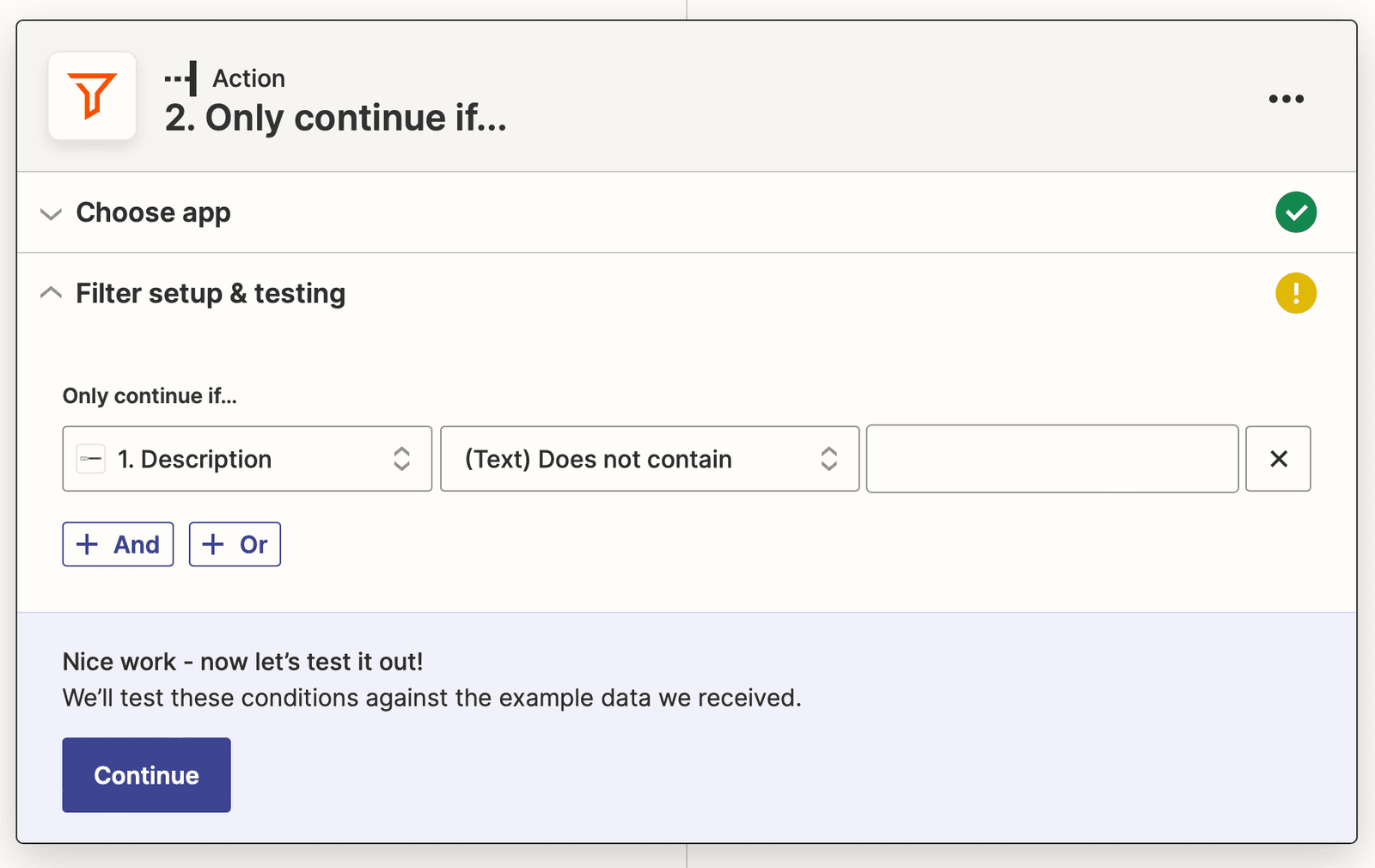 Zap Filter Criteria